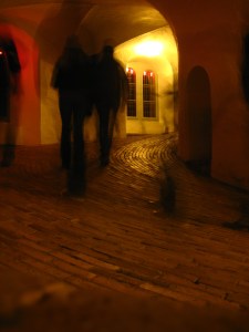Walking up the sloping turns of the round tower