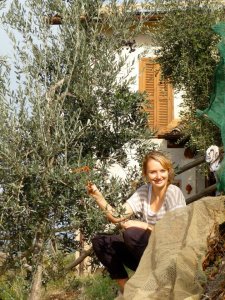 A rare siting of me at work in the grove